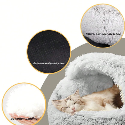 2-in-1 Plush Cave Pet Bed